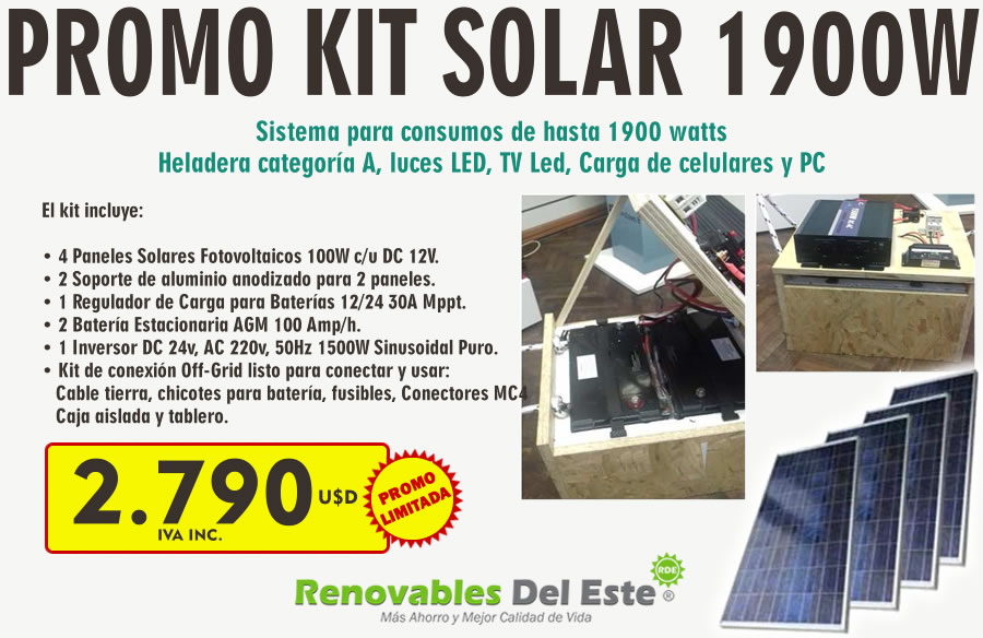 KIT SOLAR AISLADA 1500 W Energía solar para lugares aislados de la red.